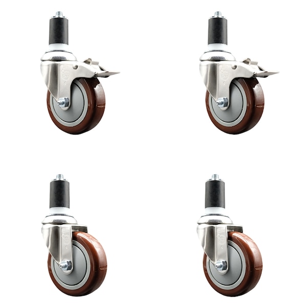 Service Caster 4 Inch 316SS Maroon Poly Swivel 1-5/8 Inch Stem Caster Lock Brake SCC, 2PK SS316TTLEX20S414-PPUB-MRN-2-S-2-158 - main
